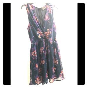 Greylin Navy and floral fit and flair dress